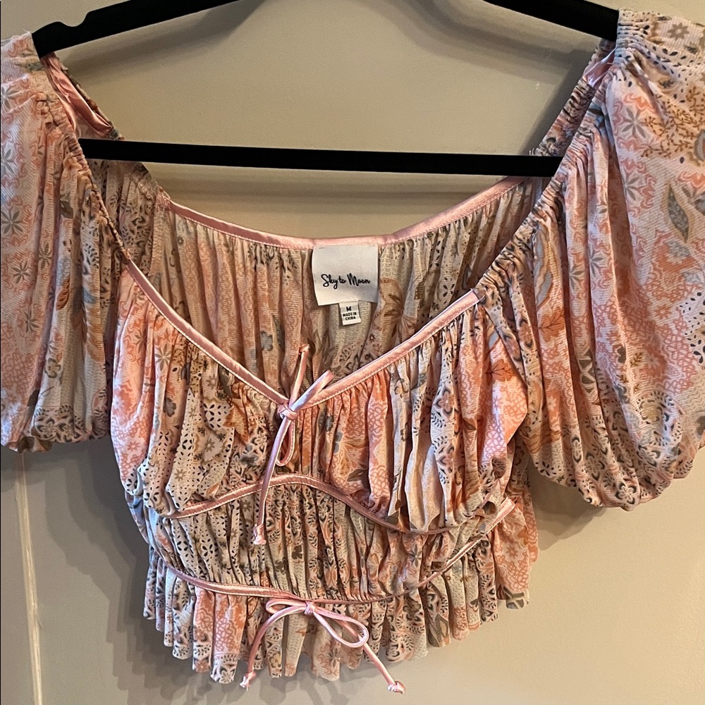 Stylish Off-Shoulder Floral Top - Pink
